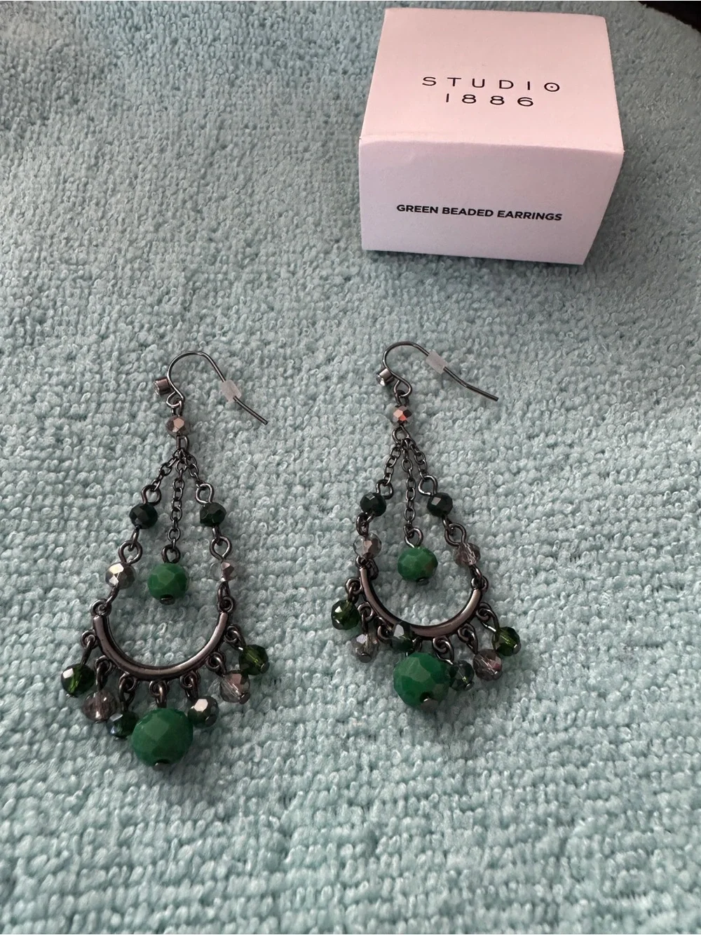 Studio 1886 Green Beaded Chandelier Drop Earrings